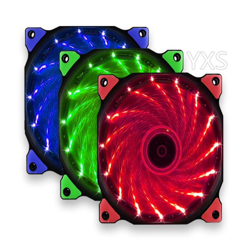 120mm PC computer case fan radiator cooler 16dB ultra-quiet blue with anti-vibration rubber, 15 LED heat dissipation 12CM fan