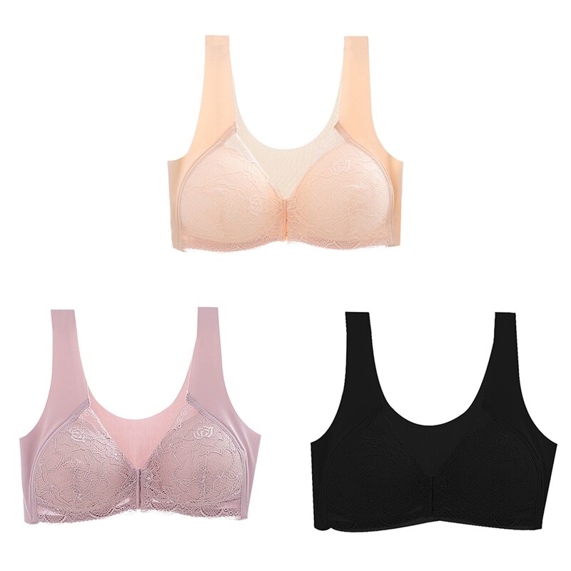 Women Seamless Sports Bra Adjustable Front Closure Elastic V-neck Push Up Underwear Lace Trim Sports Bras Women's Sportswear