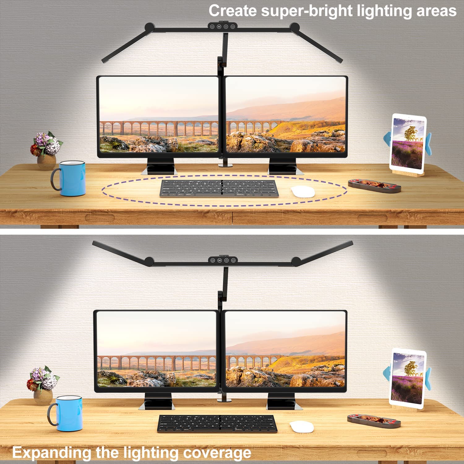 Lâmpada de mesa led com braçadeira, lâmpada de mesa led de arquiteto ultrabrilhante de 24w para escritório doméstico com iluminação atmosférica, escurecimento automático