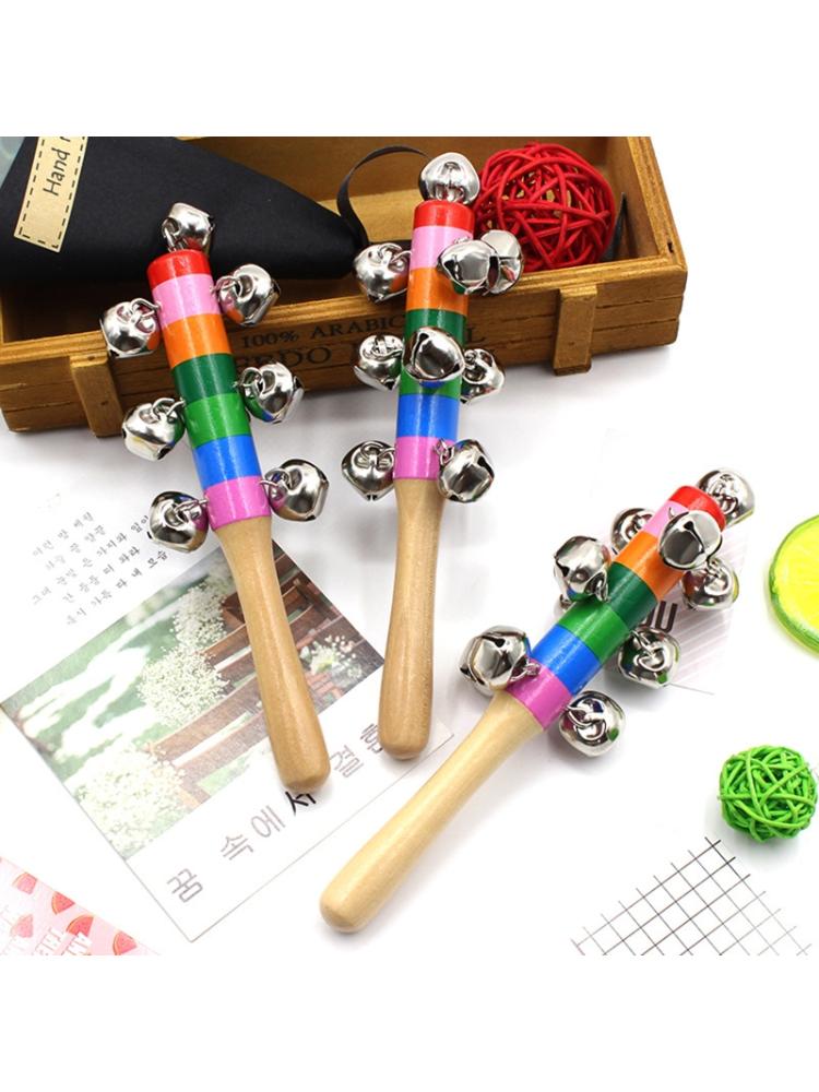 3pcs Hand Sleigh Bells Wooden Handle School Desk Ringbell for Wedding Decor 094C