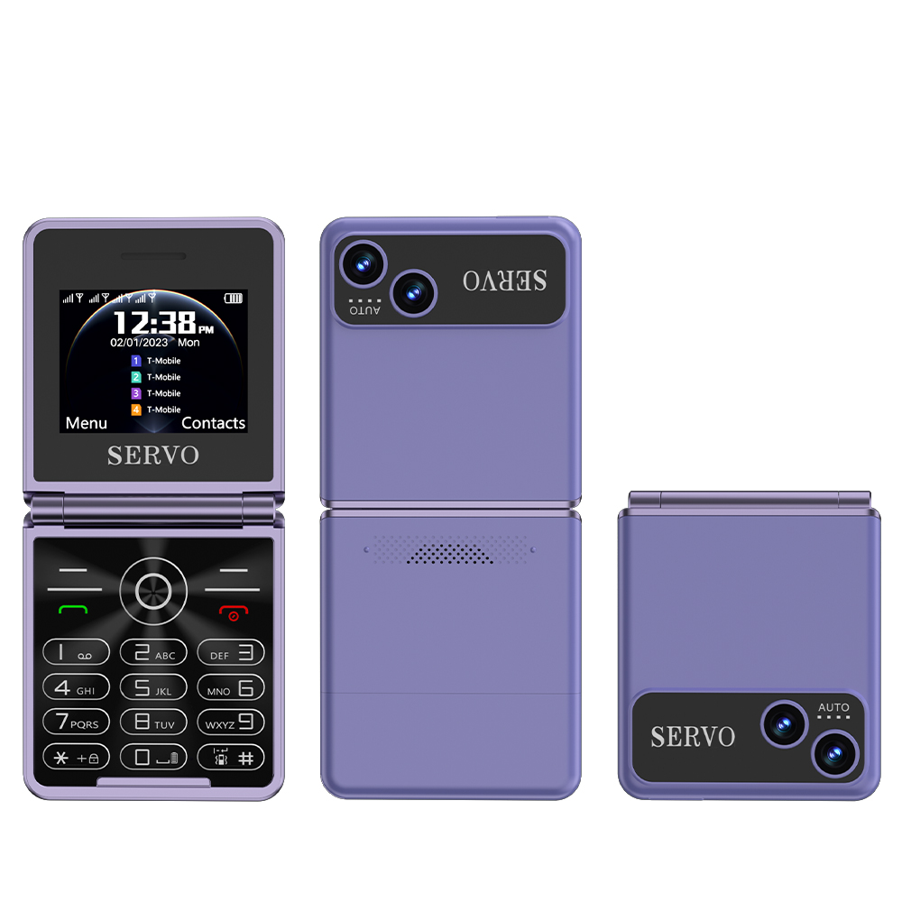 SERVO iP15 Flip 4 SIM carta Flip Telefono cellulare Registrazione automatica delle chiamate Quadrante di velocità Magia voce lista nera Radio Tipo-C Cellulare pieghevole: Viola