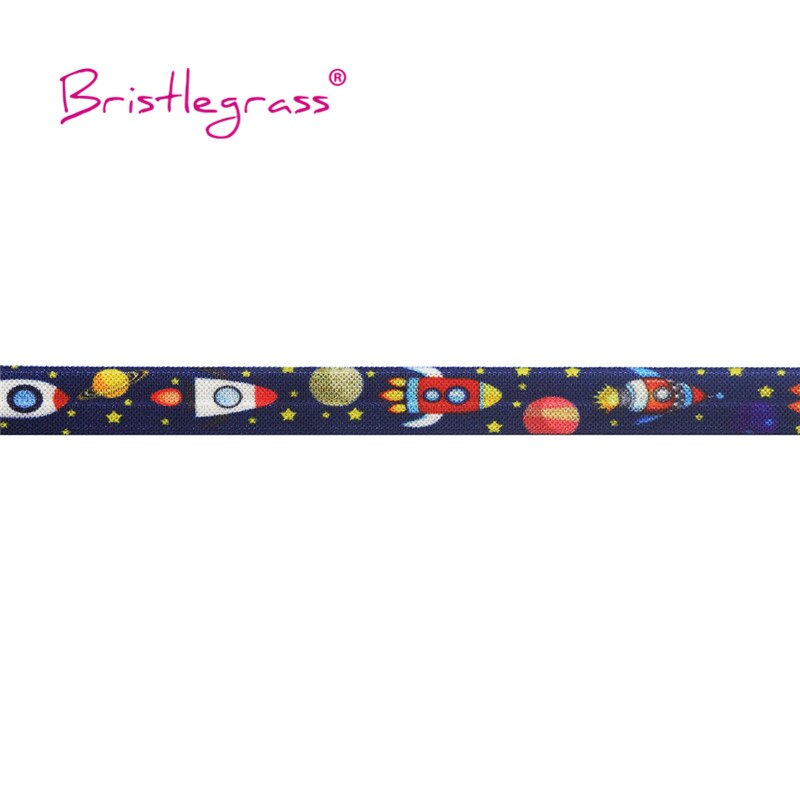 Bristlegrass 2 5 10 yard 5/8 &quot; 15mm ruimteraket ster print vijand vouw over elastische spandex satijnen band haarelastiek hoofdband diy naaien