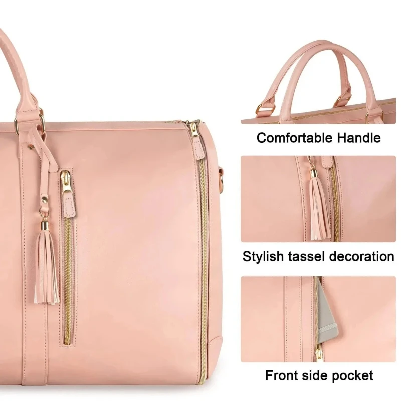 Bolso de viaje plegable para mujer, práctico bolso de mano para ropa, bolso de lona grande de cuero PU, bolso de viaje de negocios para mujer
