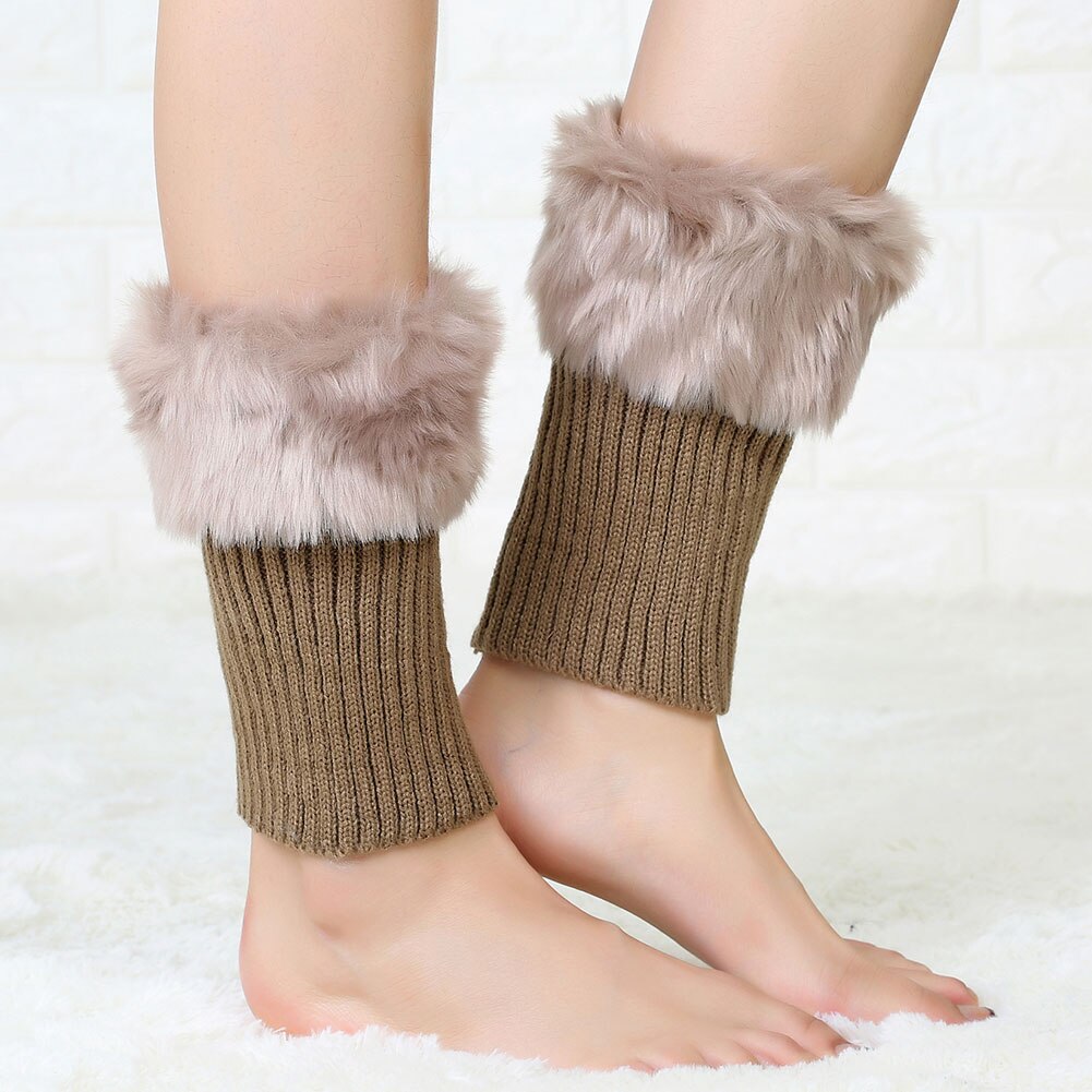 Frauen Feste Stiefel Socken Winter draussen Zubehör Gestrickte Deckel Erwachsene Weichem Bein Wärmer Knöchel fußlos Hülse: Kakifarbig