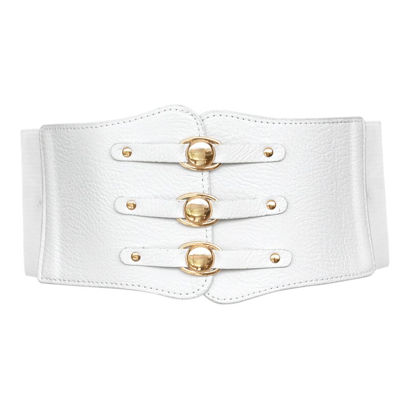 Ladies Super Wide Belt Vintage Women PU Leather Slimming Body Waistband High Waist Elastic Corset Belts For Dress: white