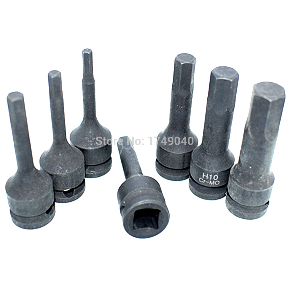 Douille hexagonale 7pc ensemble 3/8 "carré d'entraînement 60mm Long Impact d'air Allen clé Bit prise cr-mo métrique tête hexagonale H4 H5 H6 H7 H8 H10 H12