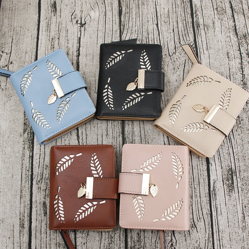 cuir PU femmes portefeuille fermeture éclair moraillon creux dame court sac à main feuille rétro portefeuille Photo porte-carte sac