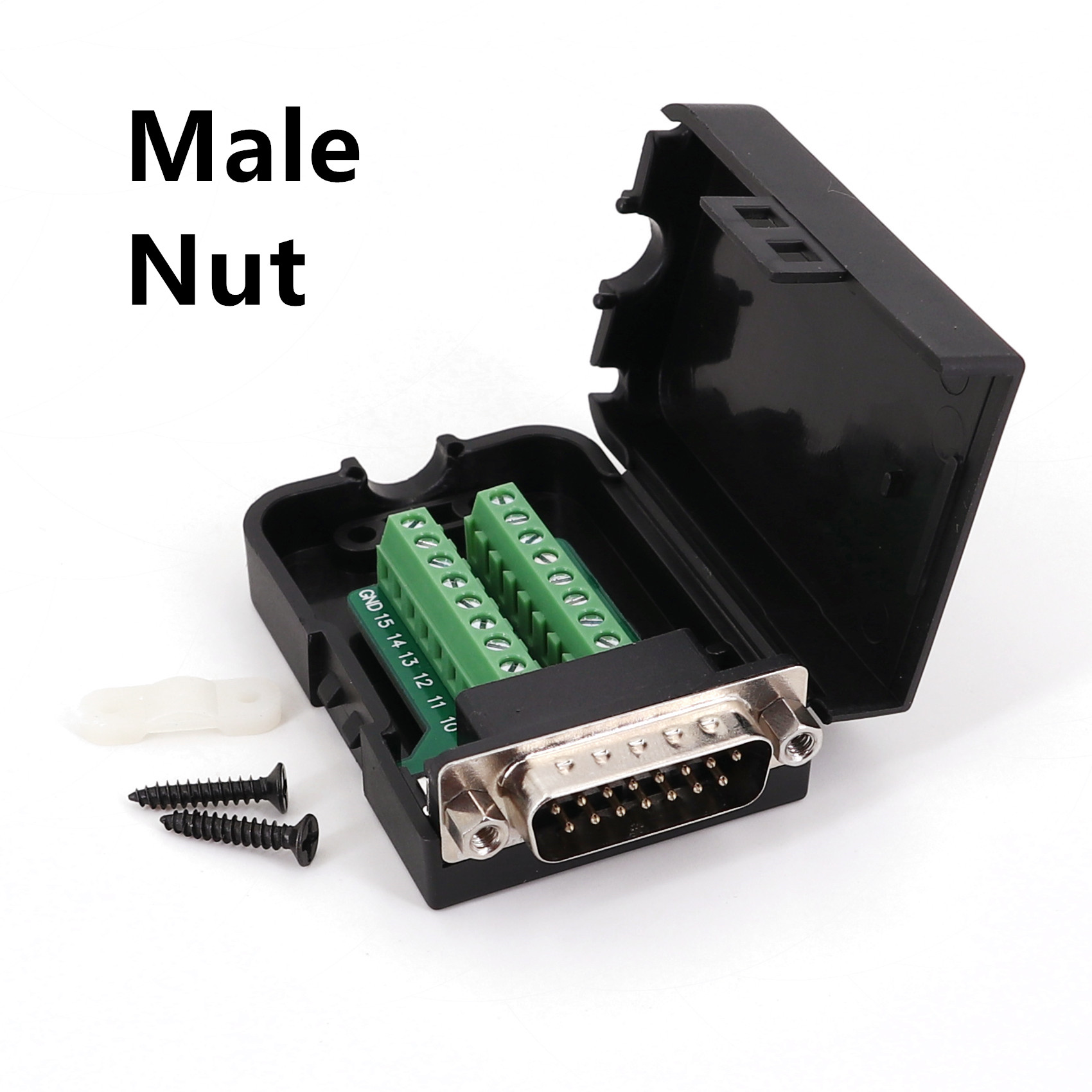 DB15 Male / Female 2 Row 15Pin Plug Breakout Terminals Board Connector with Black Plastic Cover: Brown