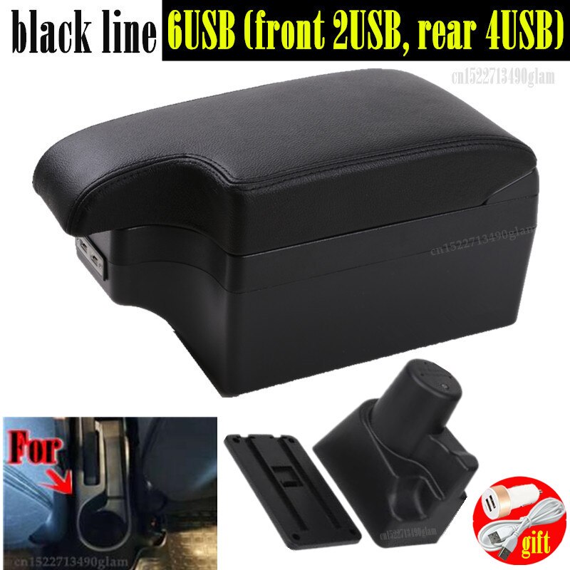 fo Kia Picanto armrest box universal car center console modification accessories double raised with USB: Full set black line