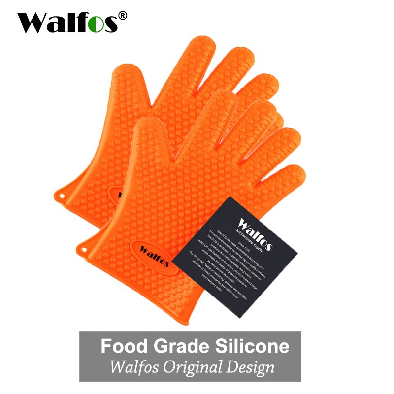 Walfos Silicone Oven Kitchen Glove Heat Resistant Thick Cooking BBQ Grill Glove Oven Mitts Kitchen Gadgets Kitchen Accessories: 2 pcs orange