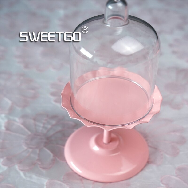 SWEETGO Mini cup cupcake stand with PC dome cover pink cake tools for wedding table decoration bakeware Kitchen,Dining & bar