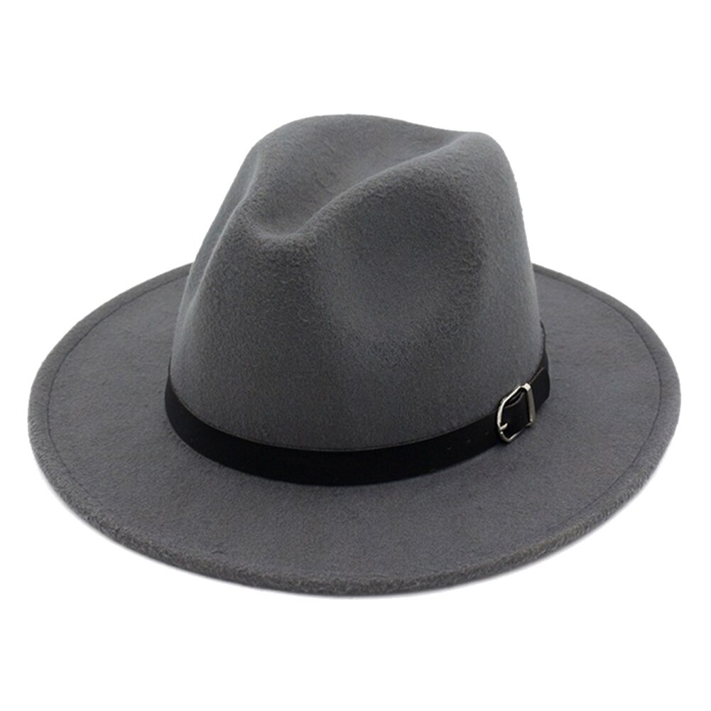 Filt fedora hat bred rand floppy sol hat panama cowboy hat til strand kirke unisex: Grå