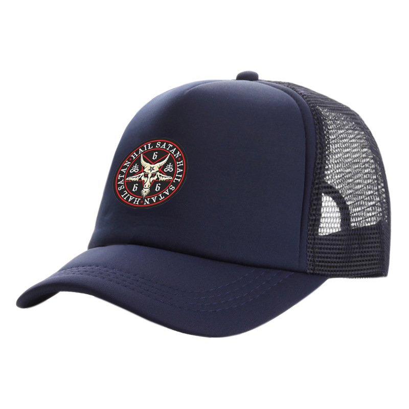 Hail Satan 666 Baphomet pentagramme casquette de camionneur hommes pendentif rouge chèvre chapeau casquette de Baseball Cool été unisexe maille Net casquettes: Black