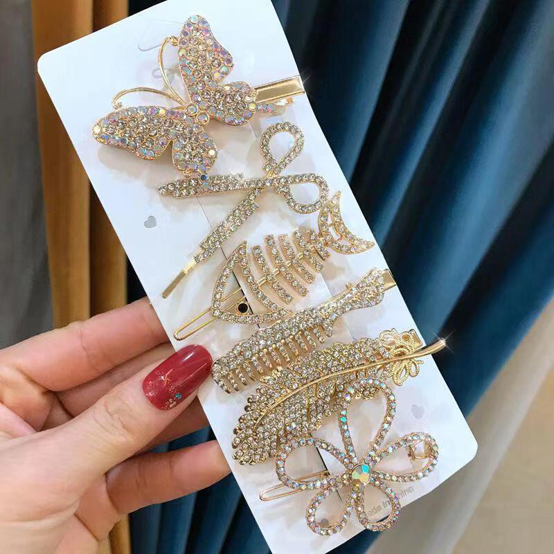 Horquilla de perlas de diamantes de imitación para niña, pasadores laterales de flores brillantes, Clips para el cabello de corazón, accesorios bonitos, 4 piezas: Púrpura claro