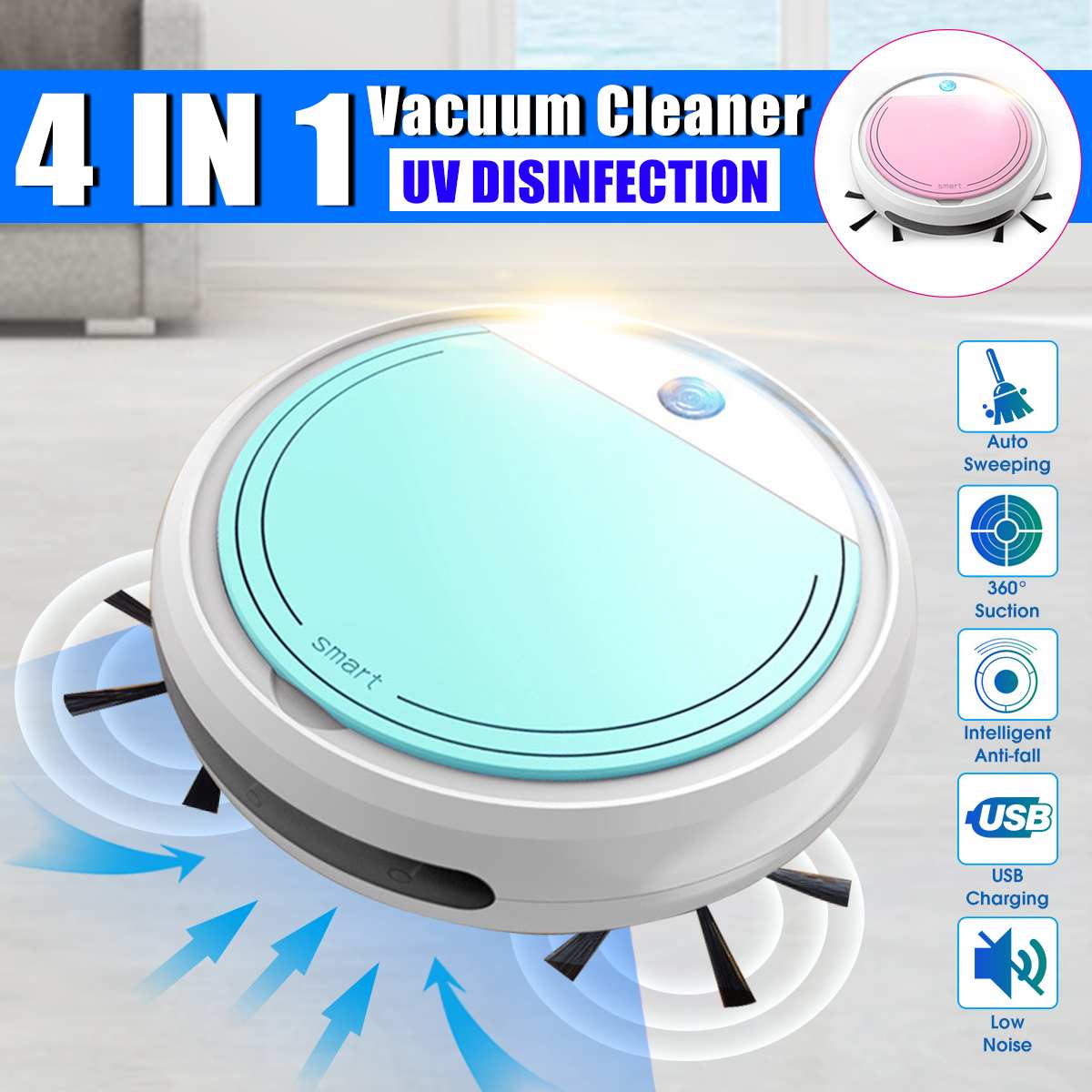 4 IN 1 Robot Vacuum Cleaner Multifunctional Auto Rechargeable UV Sterilizer Sterilization Smart Sweeping Robot Vacuum Cleaner