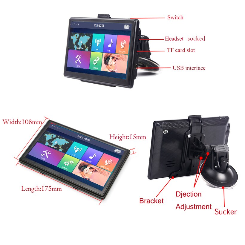 Anfilite 7 inch capacitief scherm vrachtwagen gps navigator  ce 6.0 256m 8gb bluetooth avin 800 mhz voertuig auto gps 3d navigatie