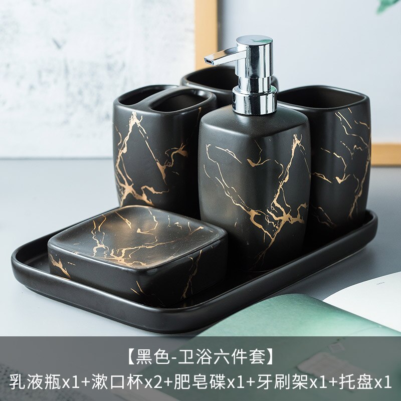 Marmer Keramiek Badkamer Set 5Pcs Zeepdispenser/Tandenborstel Houder/Tumbler/Zeepbakje Lade Badkamer Decoratie accessoires