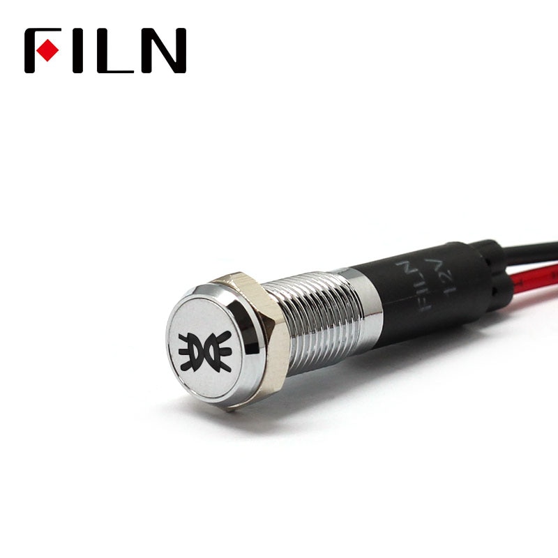 Filn 8mm bil dashbord bredde lys merke symbol ledet rød gul hvit blå grønn 12v ledet indikatorlys med 20cm kabler