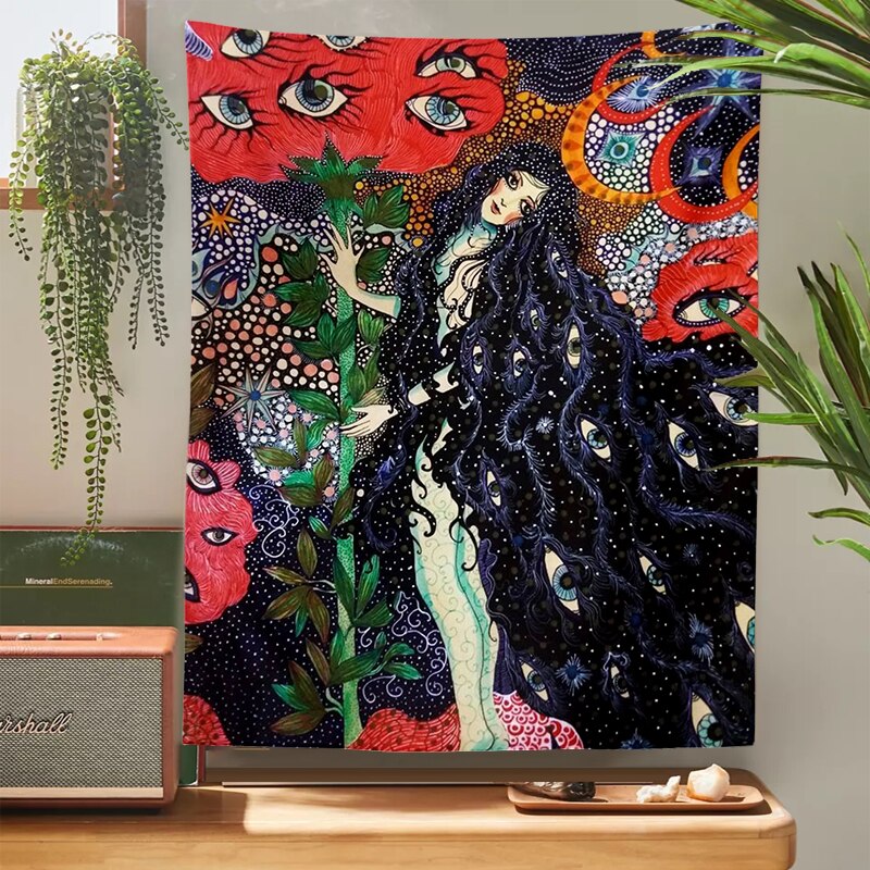 Tapisserie murale psychédélique pour filles, tapis floral céleste, tapis hippicopter Eye, décor de dortoir, tapis ciel étoilé