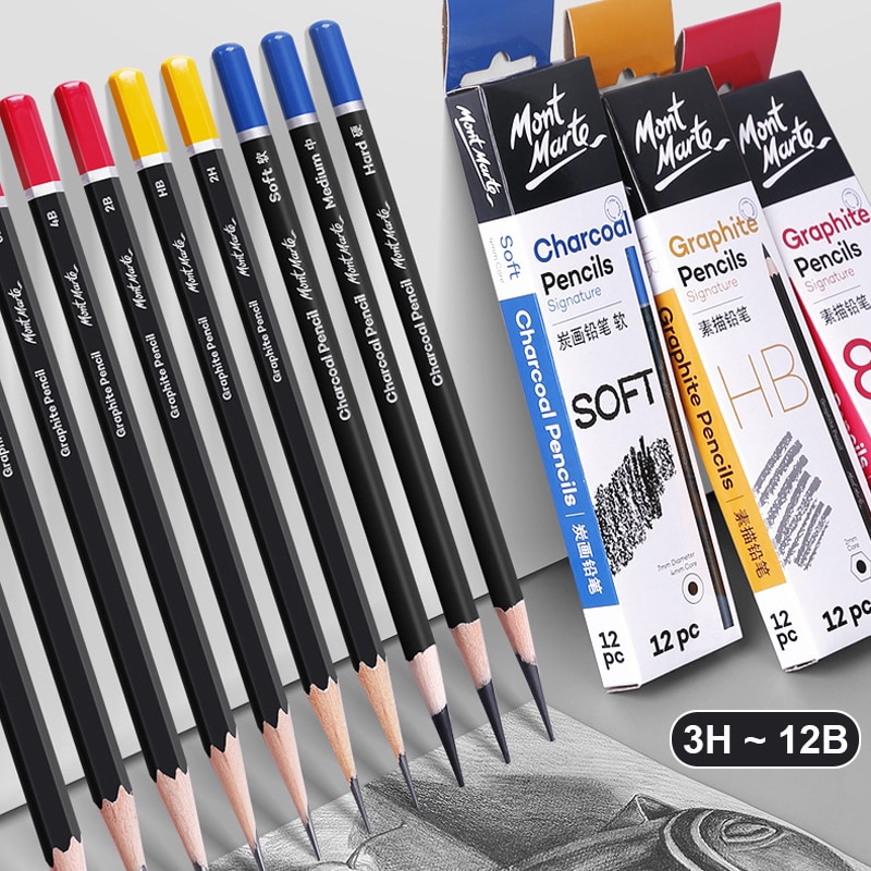 12pc Charcoal Graphite Sketch Pencils 3H 2B 7B 12B Soft Medium Hard Art Painting Wood Drawing Pencil For Artist Kid