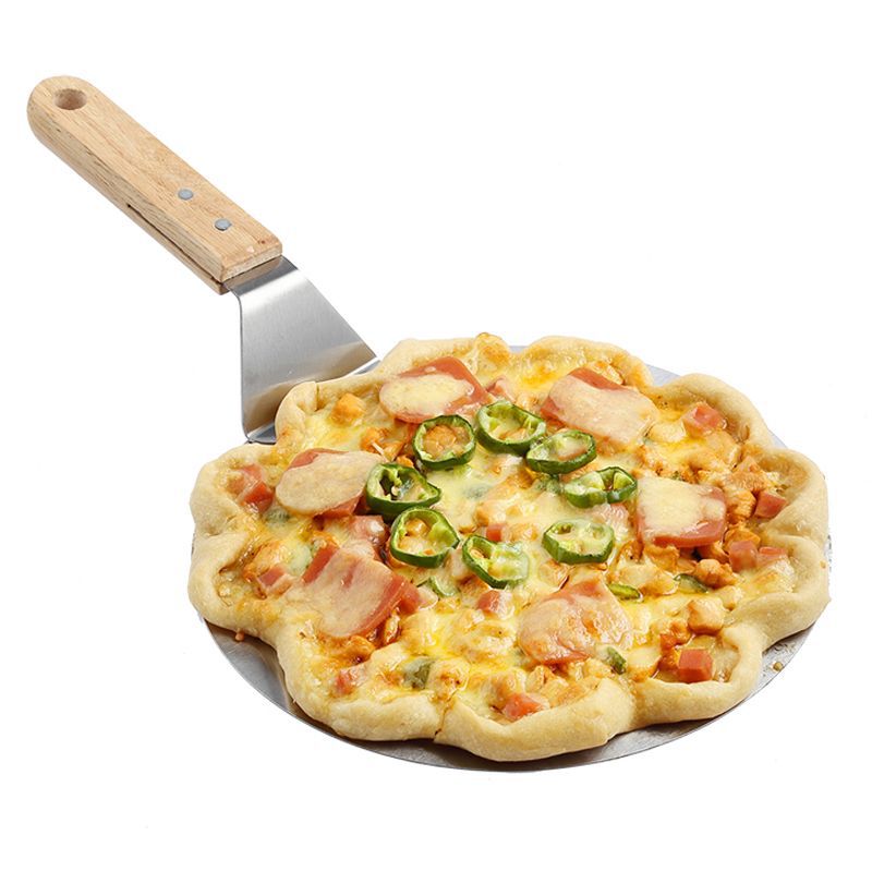 Pizza Tool Set Pizza 10/12 inch Schop Gebak Gereedschap Roestvrij Staal Houten Handvat Schil Ronde Anti-brandwonden Pan Bakvormen Maker