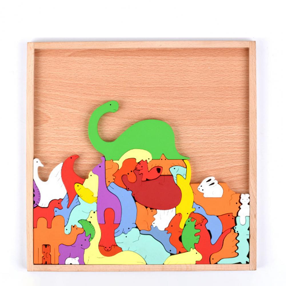 Handmade Parent-child Interactive Wooden Colorful Animal Shape Assembly Puzzle for Kids