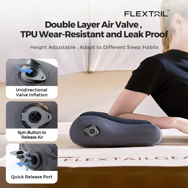 FLEXTTAIL ZERO-KUSSEN | Opblaasbaar kampeerkussen, draagbaar reishuis, ergonomische neksteun, lichtgewicht wasbaar