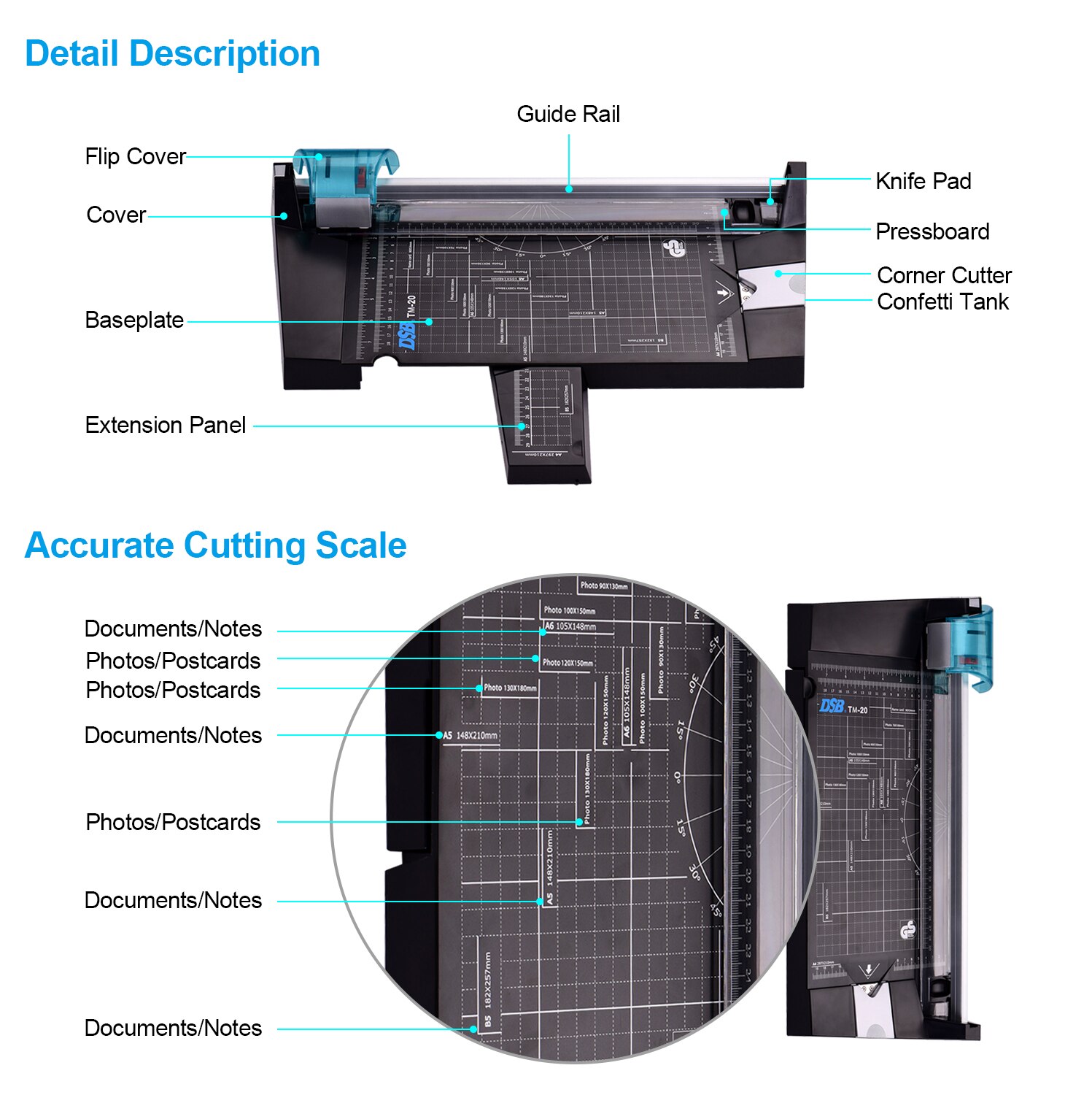 DSB 5 in 1 Paper Trimmer Multi-Functional A4 Paper Photo Cutter Straight Skip Wave Score Corner Cutter with 12 Inch Cut Length