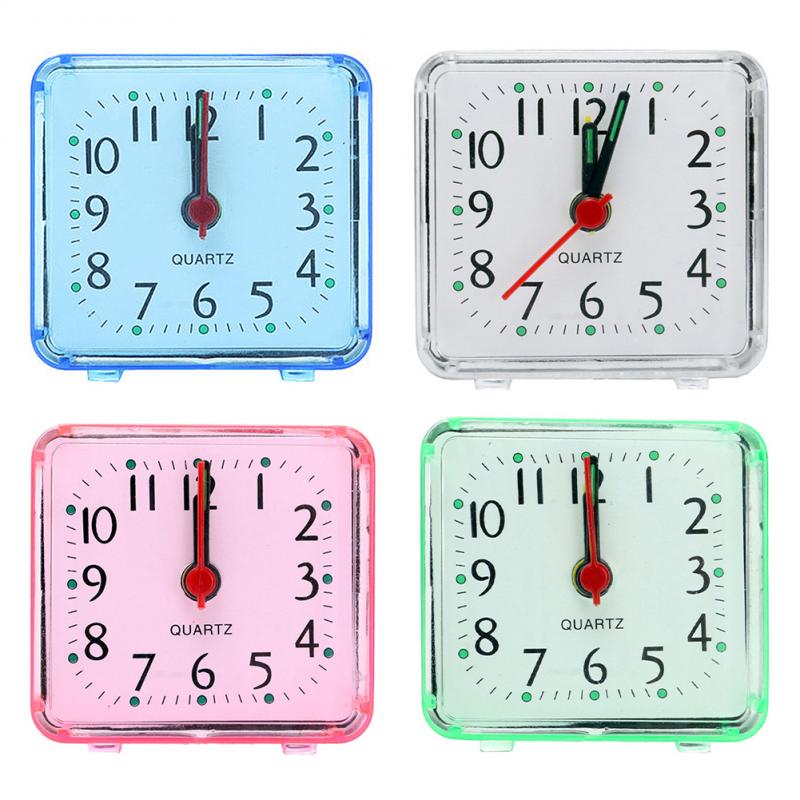 4Colors Square Small Bed Alarm Clock Transparent Crystal Case Compact Digital Alarm Clock Mini Children Student Desk Table Clock