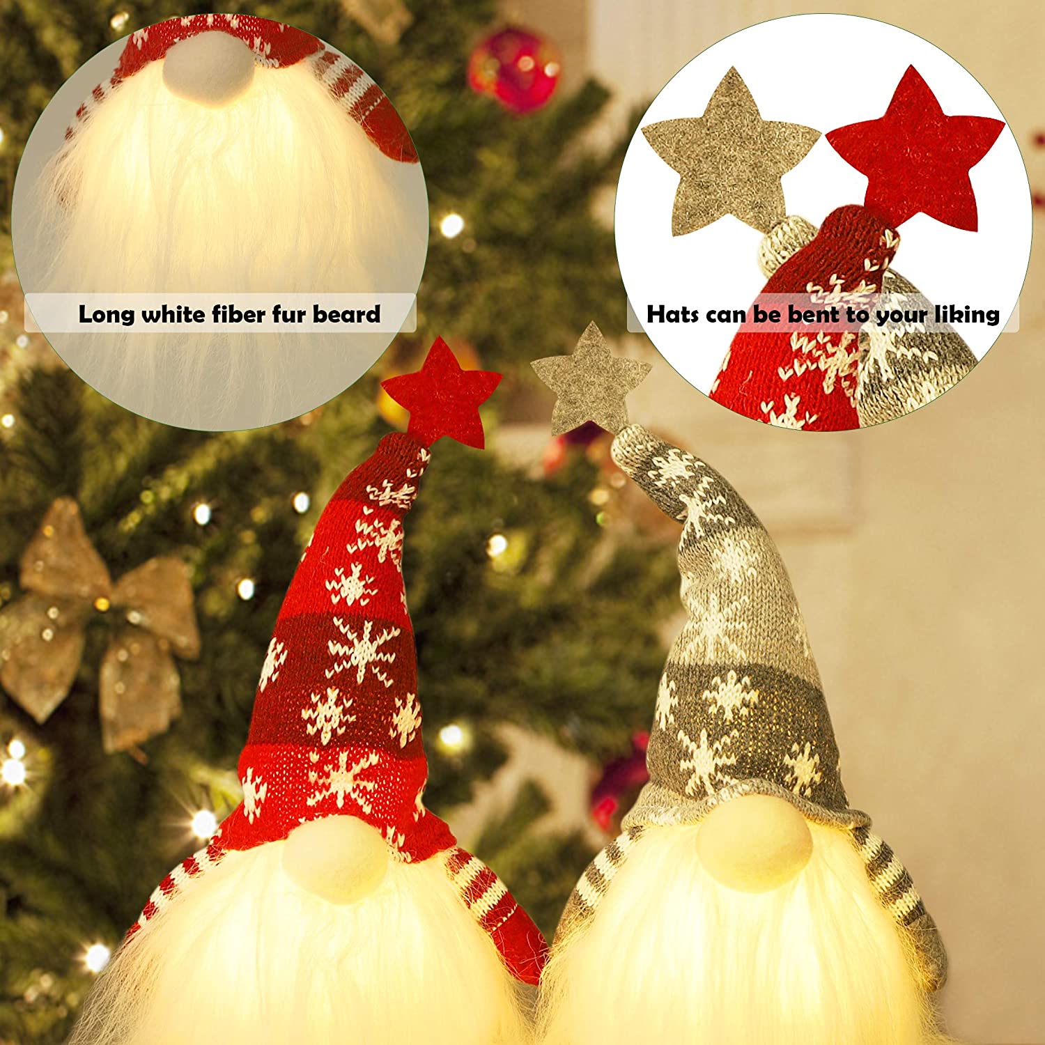 16 “tændt juletræ santa plys skandinavisk svensk tomte lys op alf legetøj julepynt