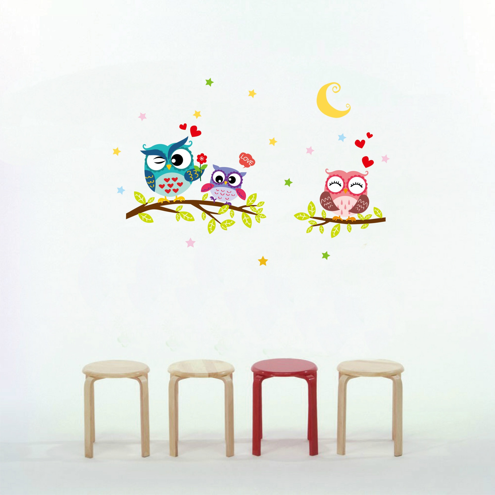 Tapet klistermærke glad aftagelig vandtæt tegneserie dyr ugle wallsticker børn boligindretning tapeter til stuen