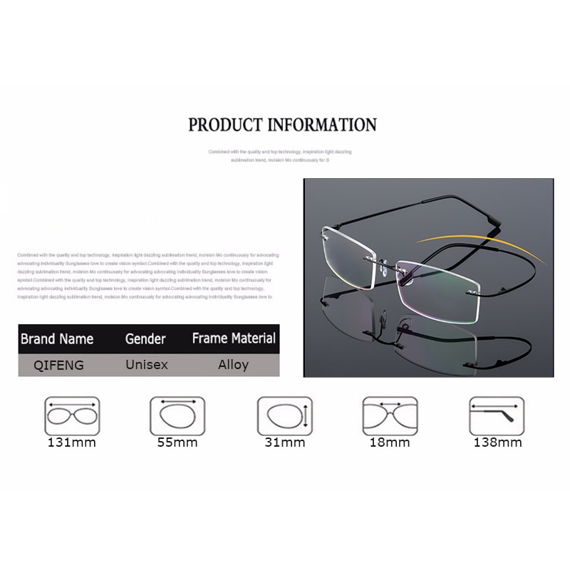 Spectacle Frame Eyeglasses Men Women Rimless Computer Optical Female Male Transparent Clear Lens Glasses Frame QF246