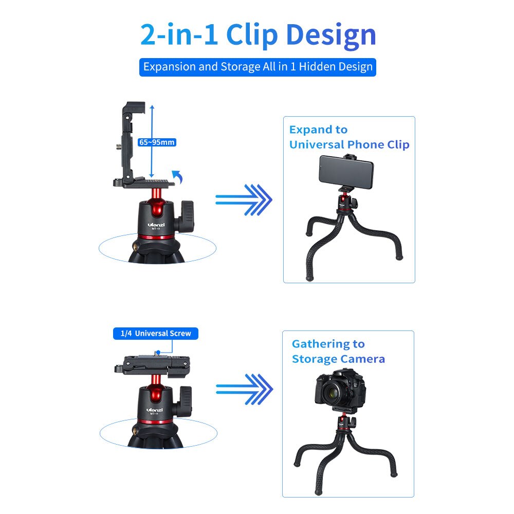 Ulanzi MT-11 flexibel Krake Stativ 1/4 Zoll Schraube 2-in-1 Einstellung Kugelkopf für Smartphone DSLR SLR Kamera