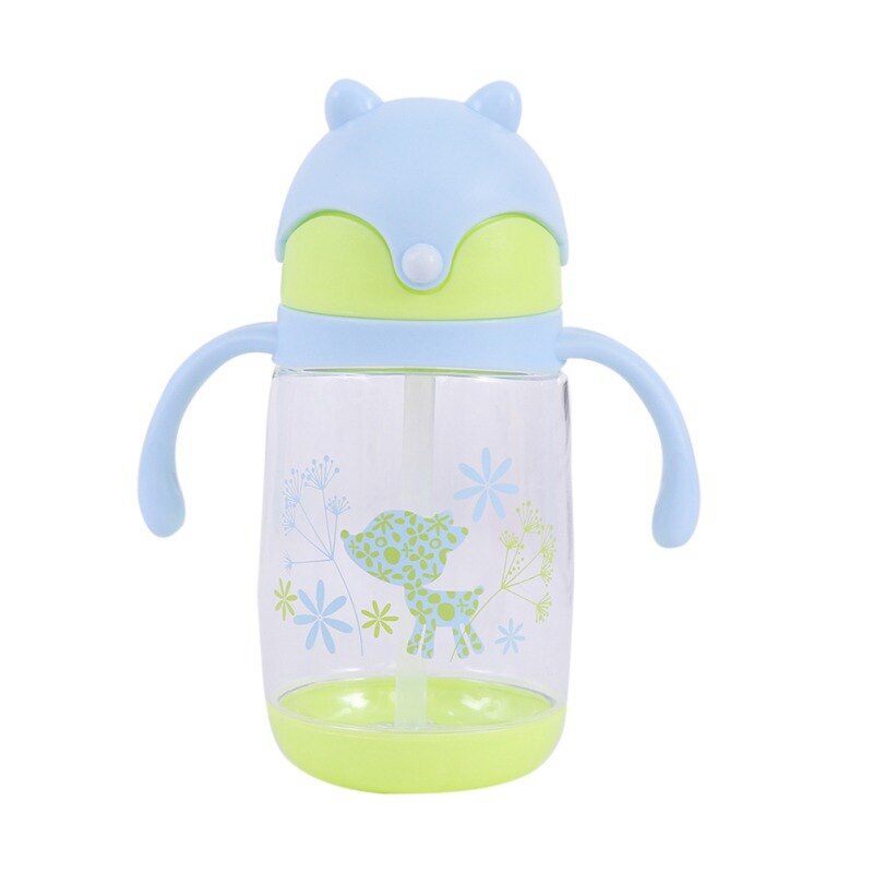 300ml Cute Fox Baby Feeding Cup with Straw Children Learn Feeding Drinking Bottle with Handle Kids Training Cup: L