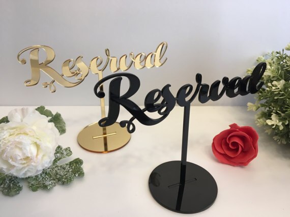 Reserved Table Sign Reserved Seating Reserved Sign for Weddings Freestanding Acrylic Reserved Gold Wedding Sign Reception Custom