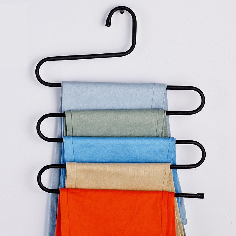 Stainless Steel S Type Pants Trousers Hanger Multi Layers Clothing Towel Storage Rack Closet Space Saver Wardrobe Storage: Black