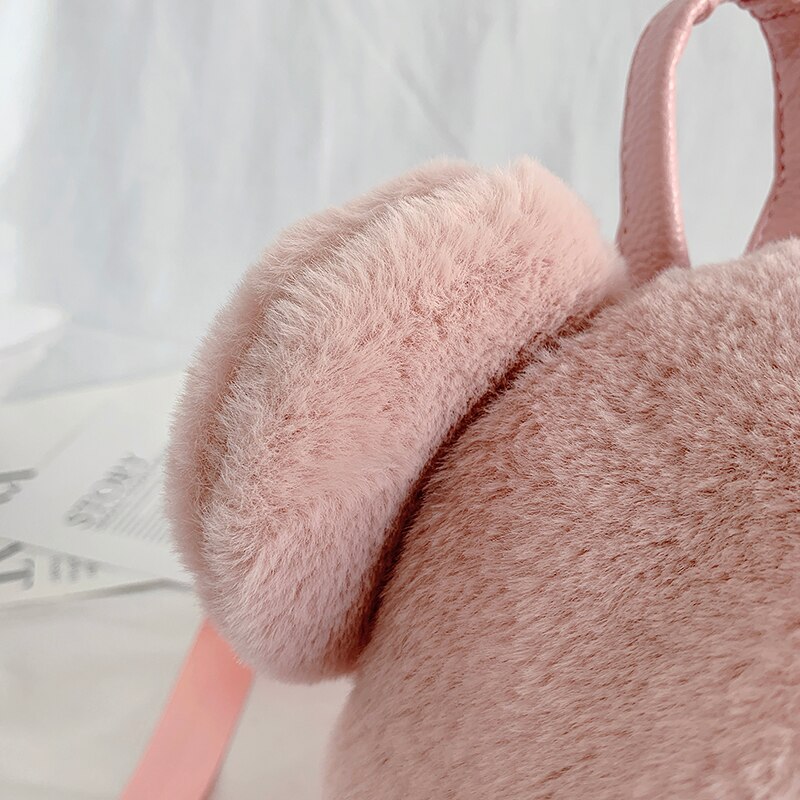 Bear Ears Plush Female Backpack Faux Fur Shoulders Bag Cute Furry Women Bag Winter Bags For Women 2022 Mini Girl Backpacks