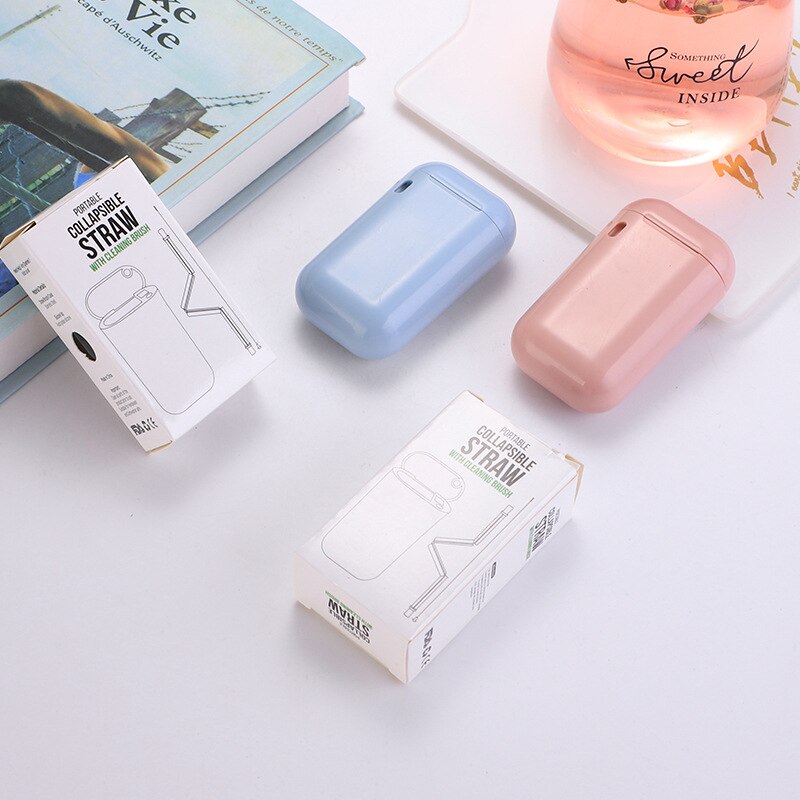 Stainless Steel straws 304 Folding Straw Easy to Clean Reusable Edible Silicon Portable collapsible straw metal straws