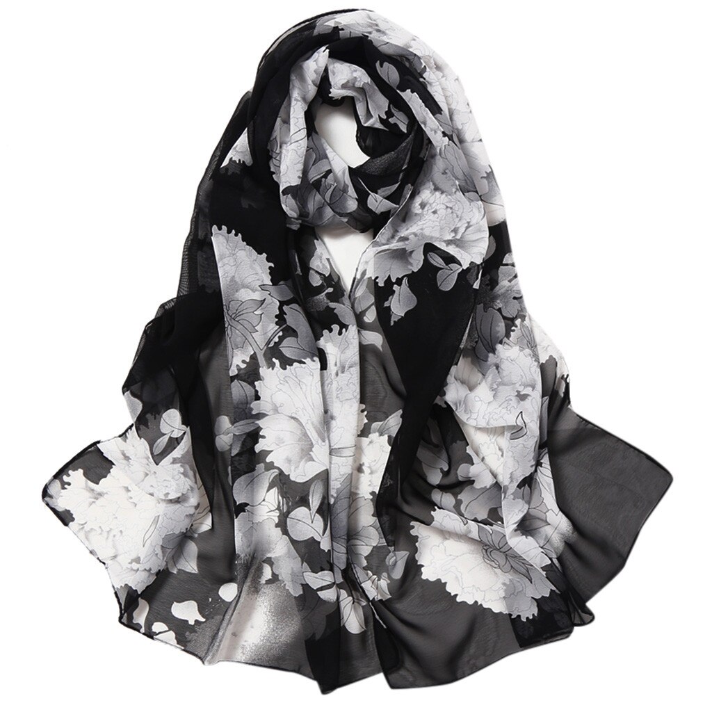 Women Silk Scarf Flower Printing Scarves Long Soft Wrap Simulation Silk Shawl Ladies Beach Scarf Shawl Bandana