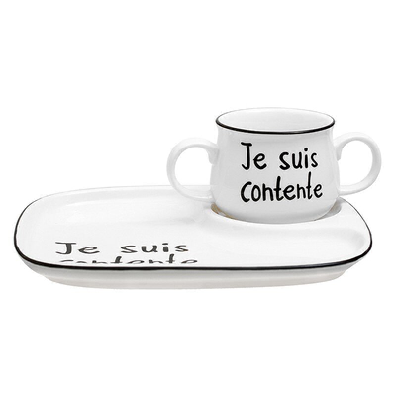 Ensemble de petit déjeuner en porcelaine, tasse à lait, grille divisée, pâtes, assiette à Dessert, bol de petit déjeuner, couvercle en bois, tasse d'eau, vaisselle