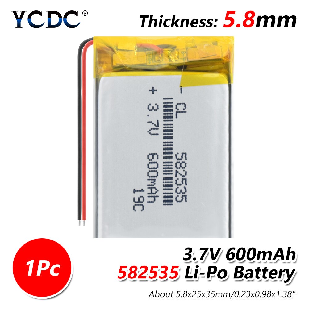 582535 3.7V 600mAh Rechargeable li lithium polymer li po Battery For Watch GPS LED Light MP3 Toy dvr navigation video recorder: 1 piece