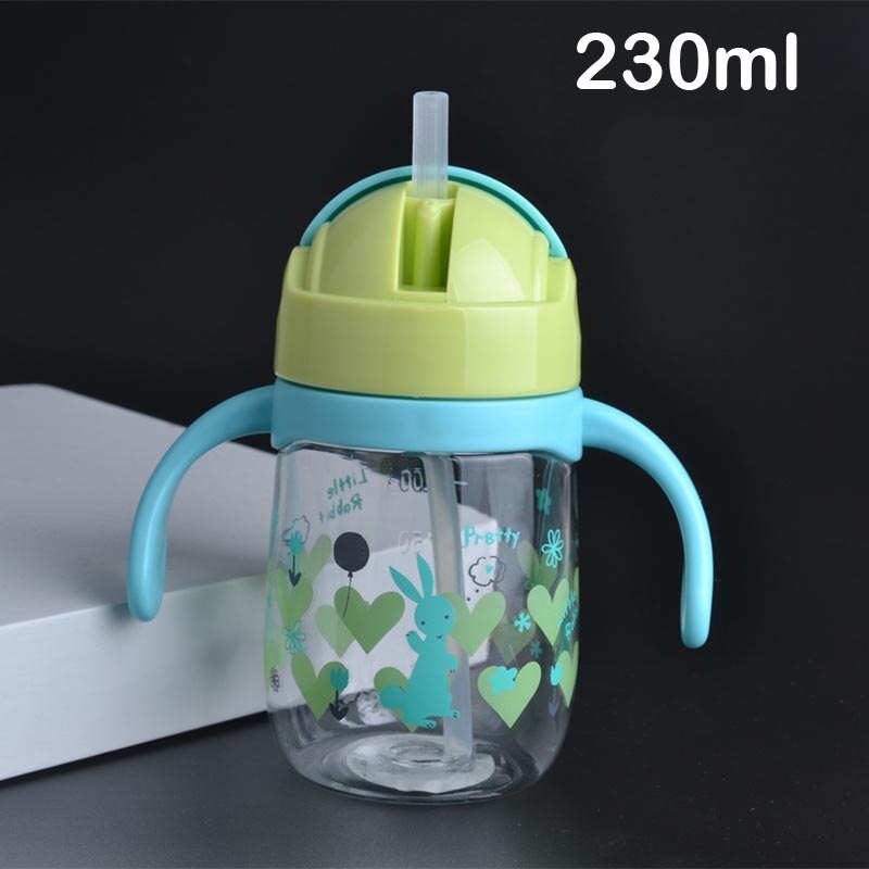 230/450ml schattige babybekers met silicagel voor peuters, kinderen leren eten, drinken, water, fles, trainingsbeker, babyvoedingsbeker: 230ml blauwe handvatten