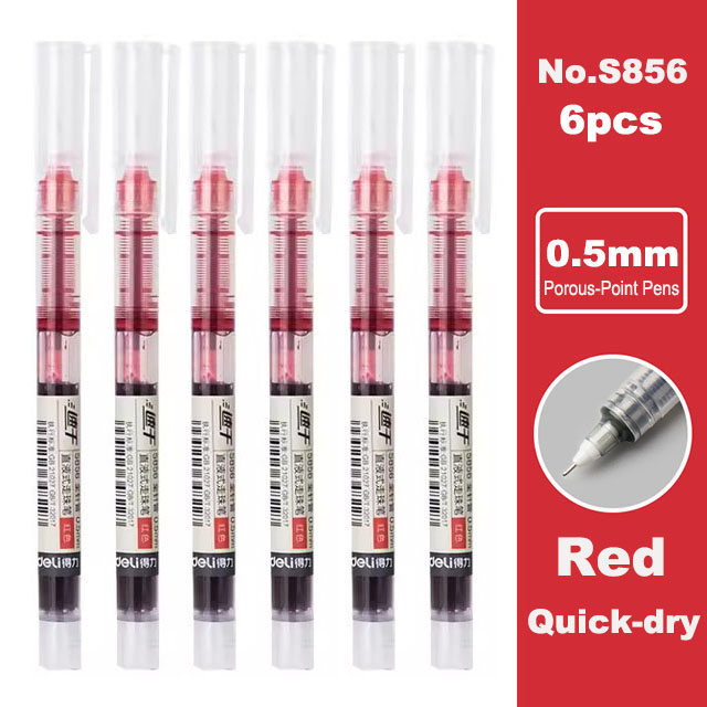 Deli-Juego de bolígrafos Rollerball, bolígrafos de Gel de tinta de secado rápido de 0,5mm, negro, azul y rojo, suministros de papelería, bolígrafo de firma de escritura para estudiantes, 6/10 Uds.: Rosa