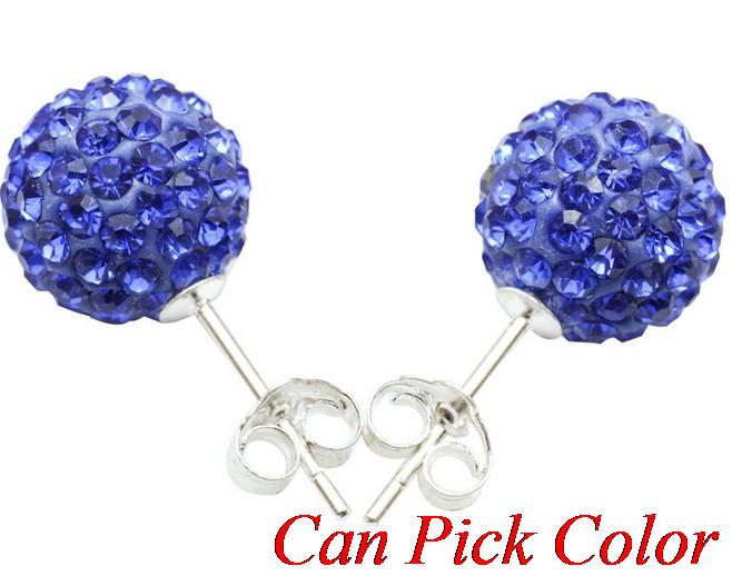 Best 8mm silver-plated earrings, disco tone, crystal ball stud earring, mixed colors, rhinestones: 9