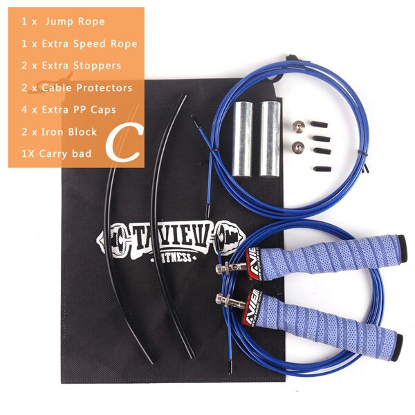 Cuerdas de salto pesadas Crossfit saltar velocidad cuerda con rodamientos de bolas de Cable de velocidad Extra Mango antideslizante para doble unders: Blue C