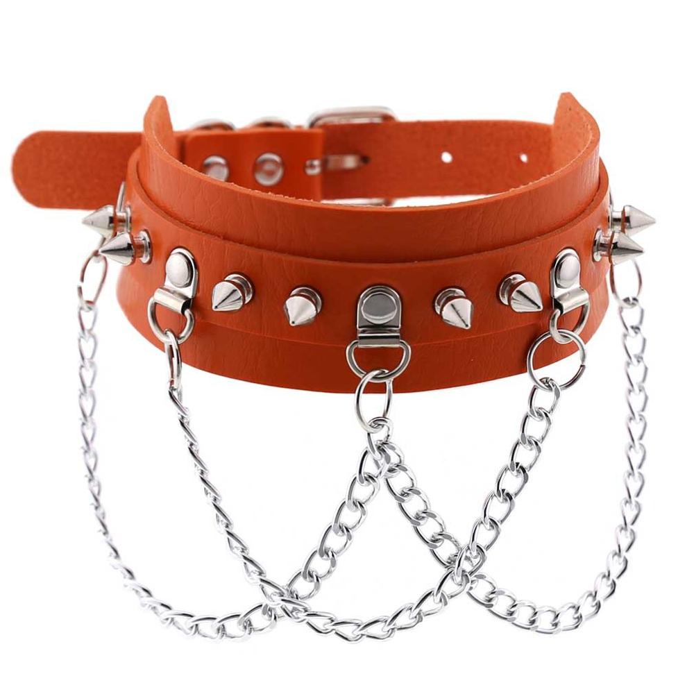 Punk Goth Choker Chain Studded Rivet Pu Leather Collar Spike Choker Necklace Chocker Cool Gothic Jewelry Accessories: orange