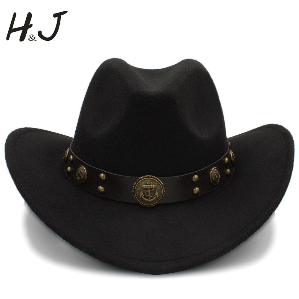 Sombrero de lana para Hombre, Sombrero de Cowboy del Oeste, ala enrollada, caballero, papá, Jazz, ecuestre, Sombrero, Fedora, talla 56-58CM