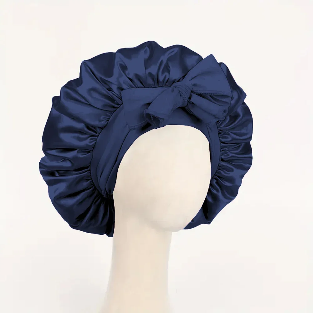 Gorro de satén Gorro de seda Bonne ajustable para dormir Gorro para el pelo con banda para atar Gorros para mujeres y hombres: Blanco