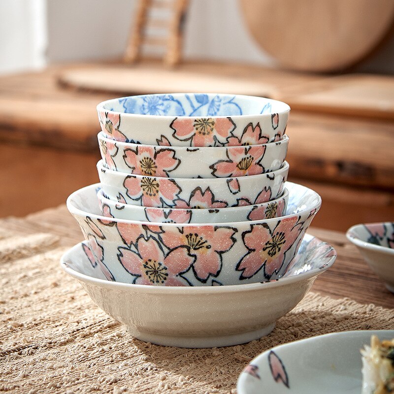 Japanse Keramische Servies Kersenbloesem Rijstkom Soepkom Schotel Onderglazuur Kleur Japanse Servies Huishouden Schotel