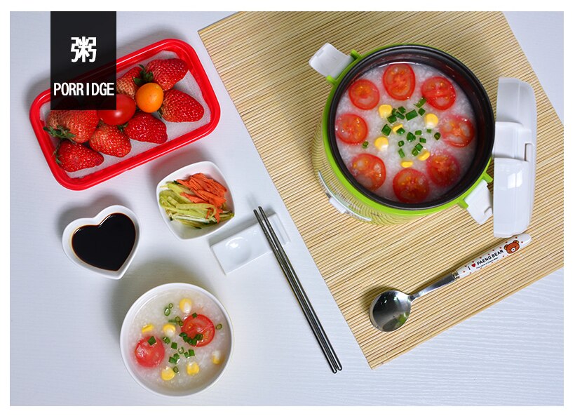 3 Cups Cute Multi-function Electric Mini Rice Cooker 220V For House Food Steamer Student Dormitory Electric Lunch Box Green